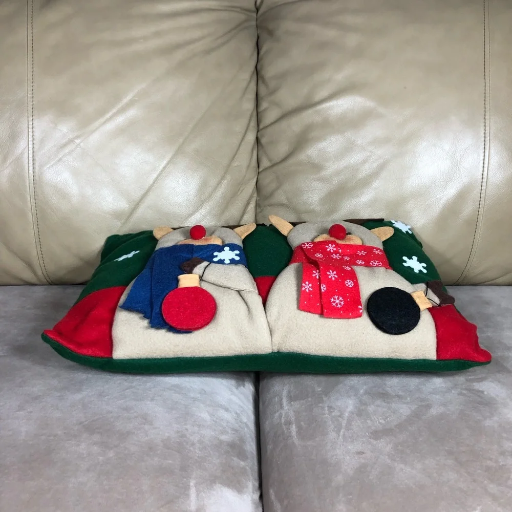 2 Hand Made 3D Felt Multicolor Christmas Holliday Snow Men Reindeers Pillows
